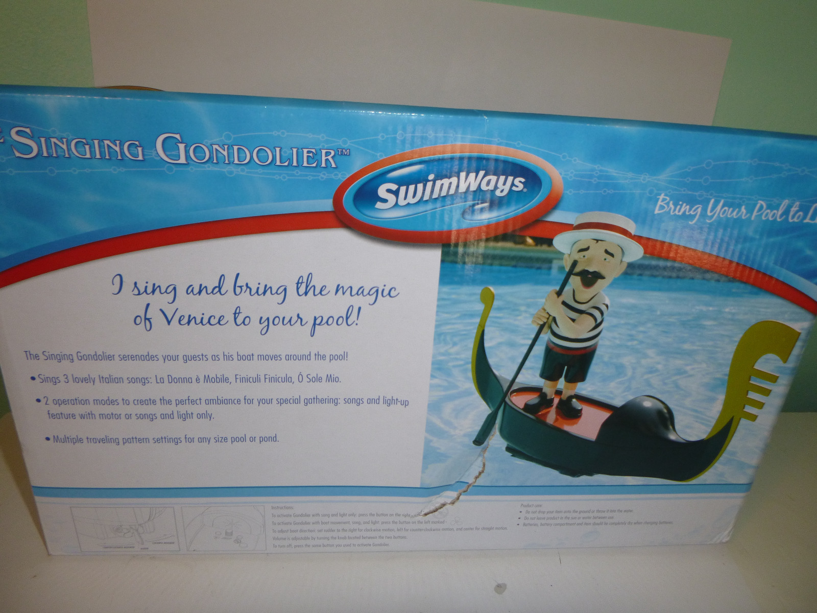 The Singing Gondolier SwimWays Motorized Pool Tub Toy Novelty Gift fun Italy