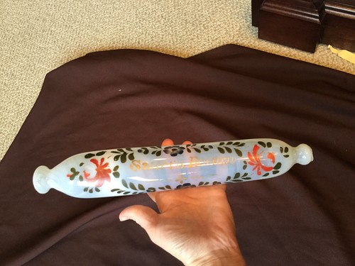 Antique Opaline Glass Sailor Milk Glass Rolling Pin Hand Painted Return Salt Old