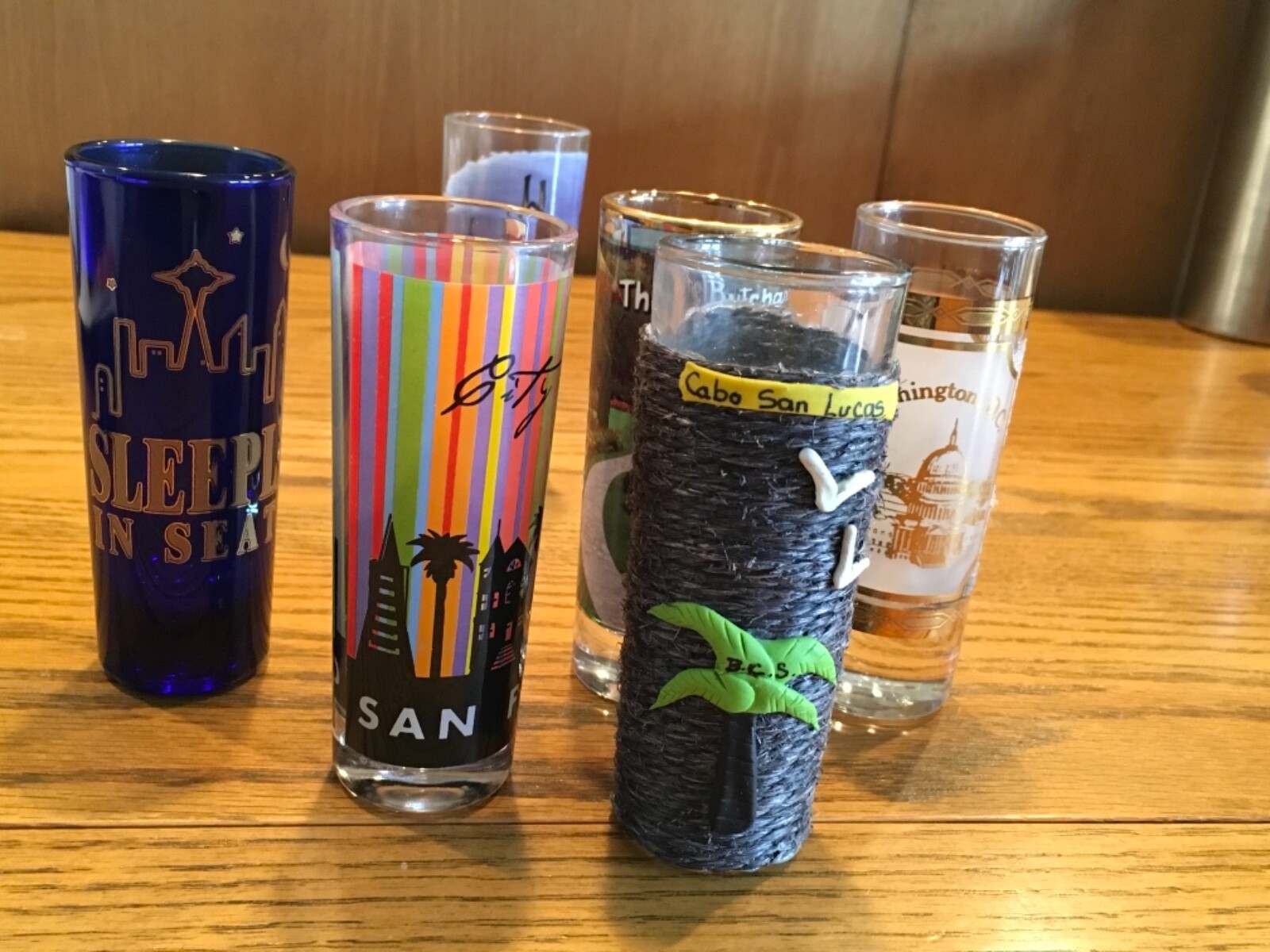 Double Shot Glasses set of 6 Rare Odd Colorful Ones