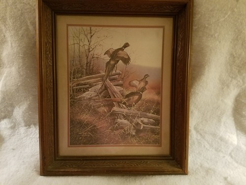 Home Interiors 1982 Gregory Messier Pheasant Print with Ornate Wood Frame