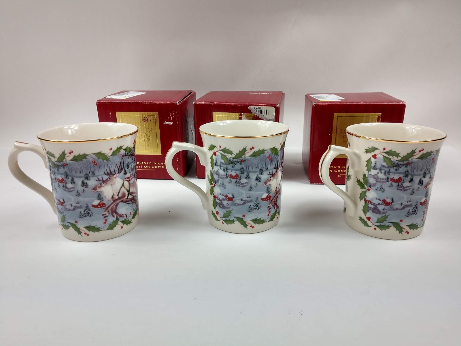 Lenox Fine Porcelain Santa's Holiday Journey On Cupid On Comet Mug Cup Gold Trim