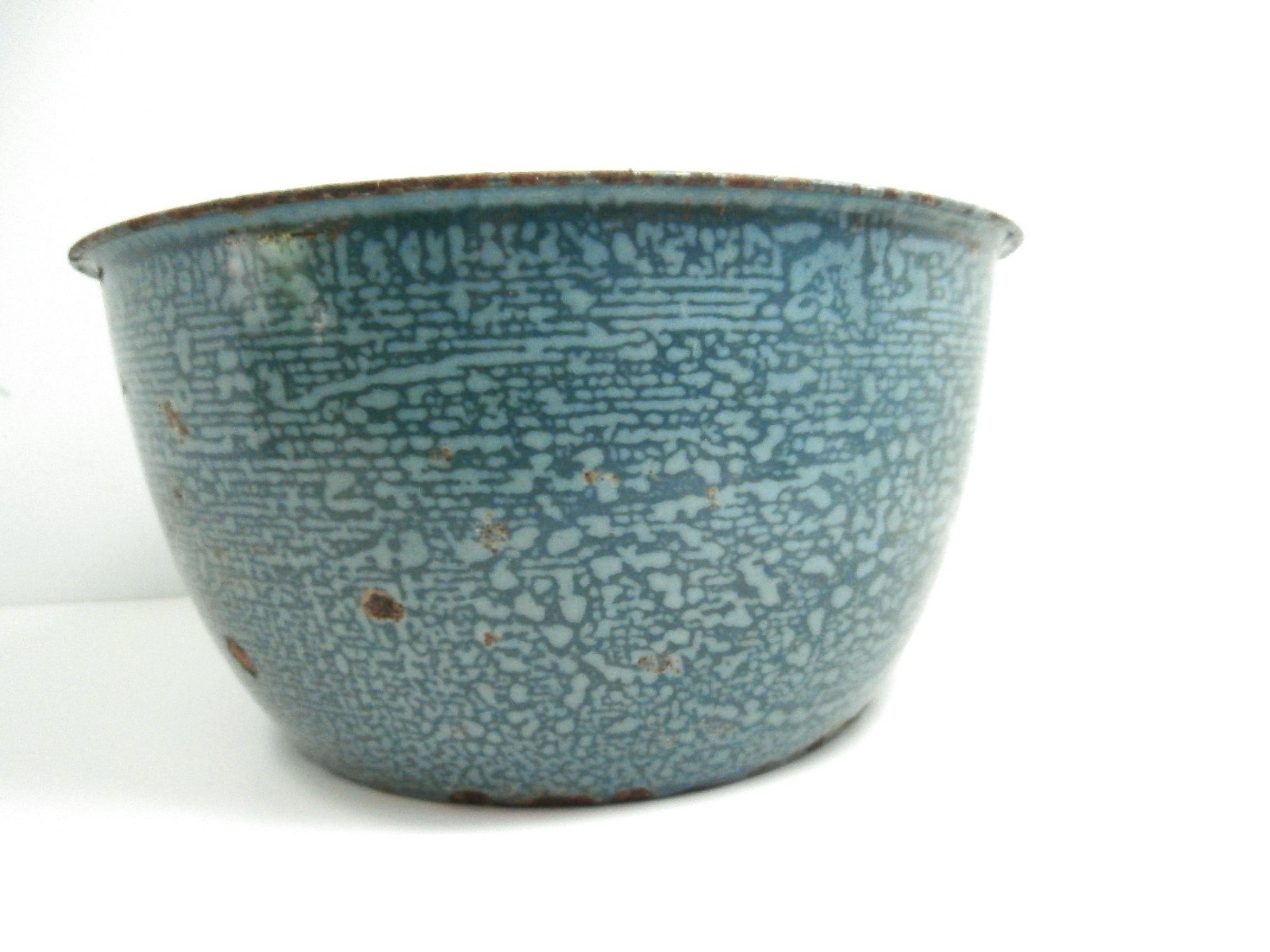 Vintage Enamelware Bowl Unique Mottled Teal Color Graniteware Collectible Dish