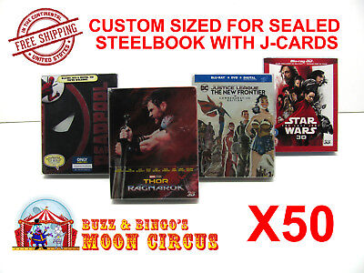 50x BLU-RAY STEELBOOK WITH J-CARDS (SIZE BR5) - CLEAR PLASTIC BOX PROTECTORS 