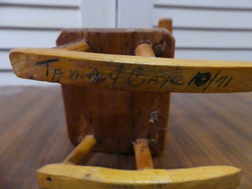 Vintage Wood Hand Carved Rocking Chair Doll Size Artisted Signed Dated 1971