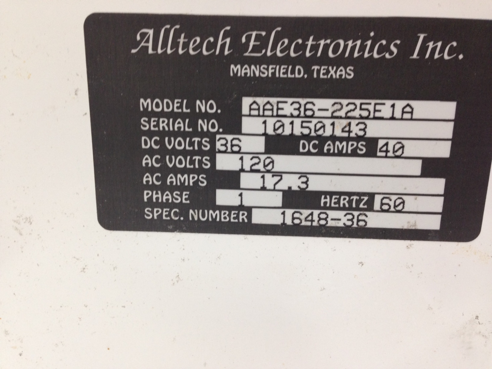 Alltech Electronics 36 Volt 40A Battery Charger Forklift, Golf Cart, Sweeper