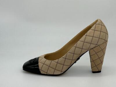 CHANEL 22B Quilted Suede Patent Cap Toe Pumps Heels Shoes