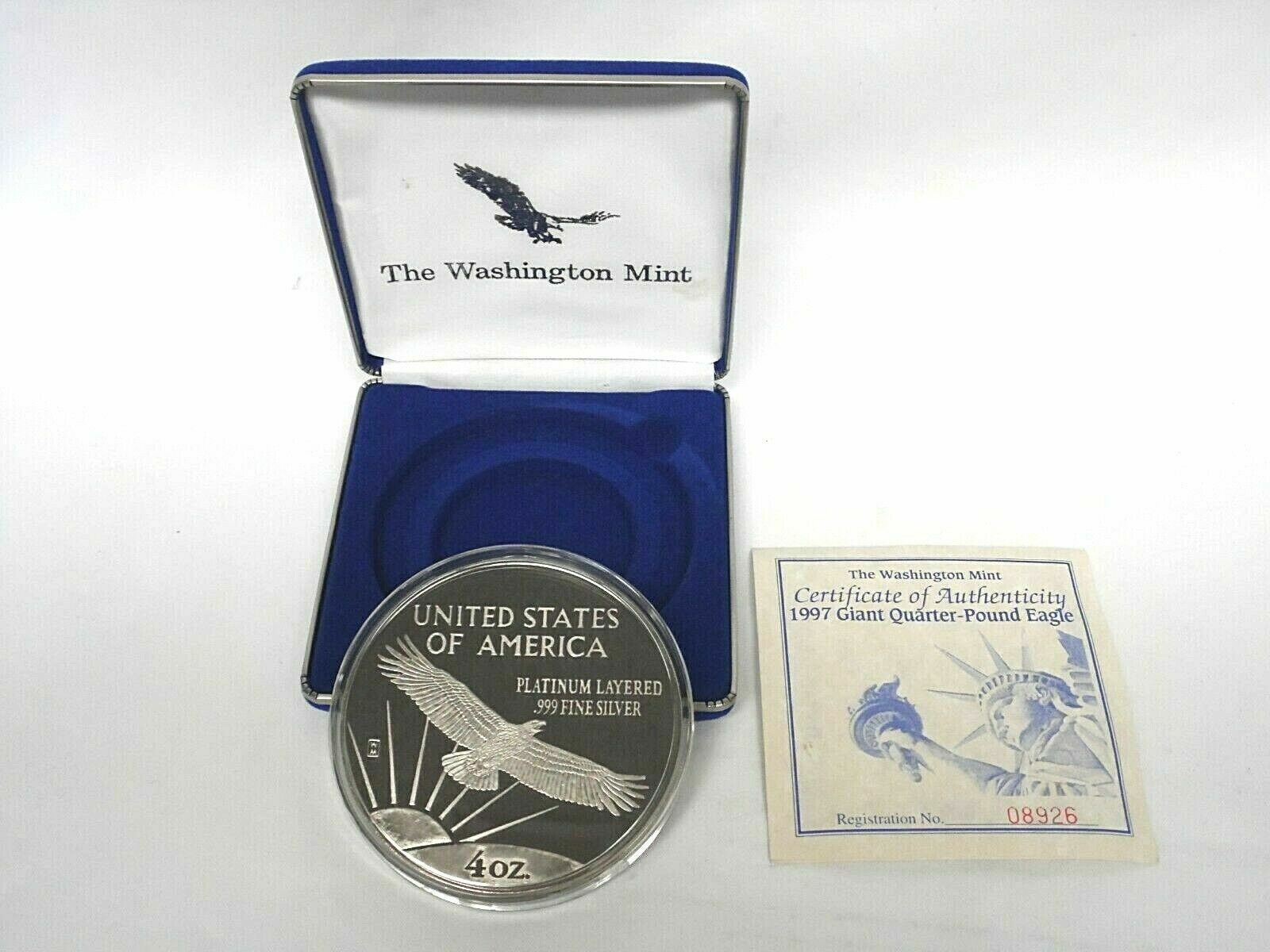 1997 Giant Quarter Pound .999 Silver Eagle 4oz Round