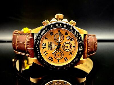 Invicta Rose Gold Dial Chronograph Quartz 43mm Men's Watch Brown Leather Strap