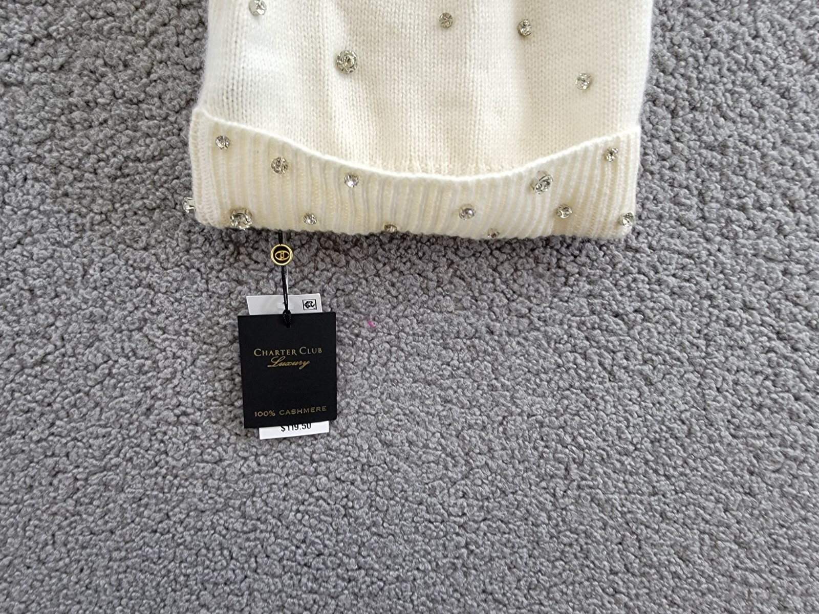 Charter Club Cashmere Embellished Cuffed Beanie Women's One Size Vanilla Ice - Picture 4 of 14