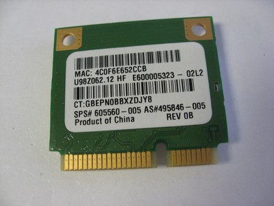 Compaq CQ56-115dx Wireless Half N Card MiniCard AR5B95-H 605560-005 (K19-23)