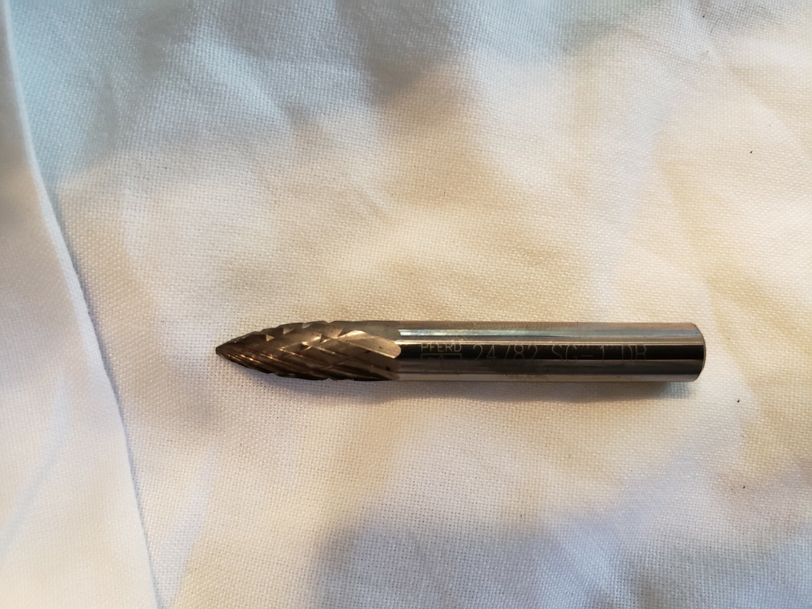 PFERD Tree Carbide Bur, Uncoated Bright Finish, Double Cut, Point End, 1/4