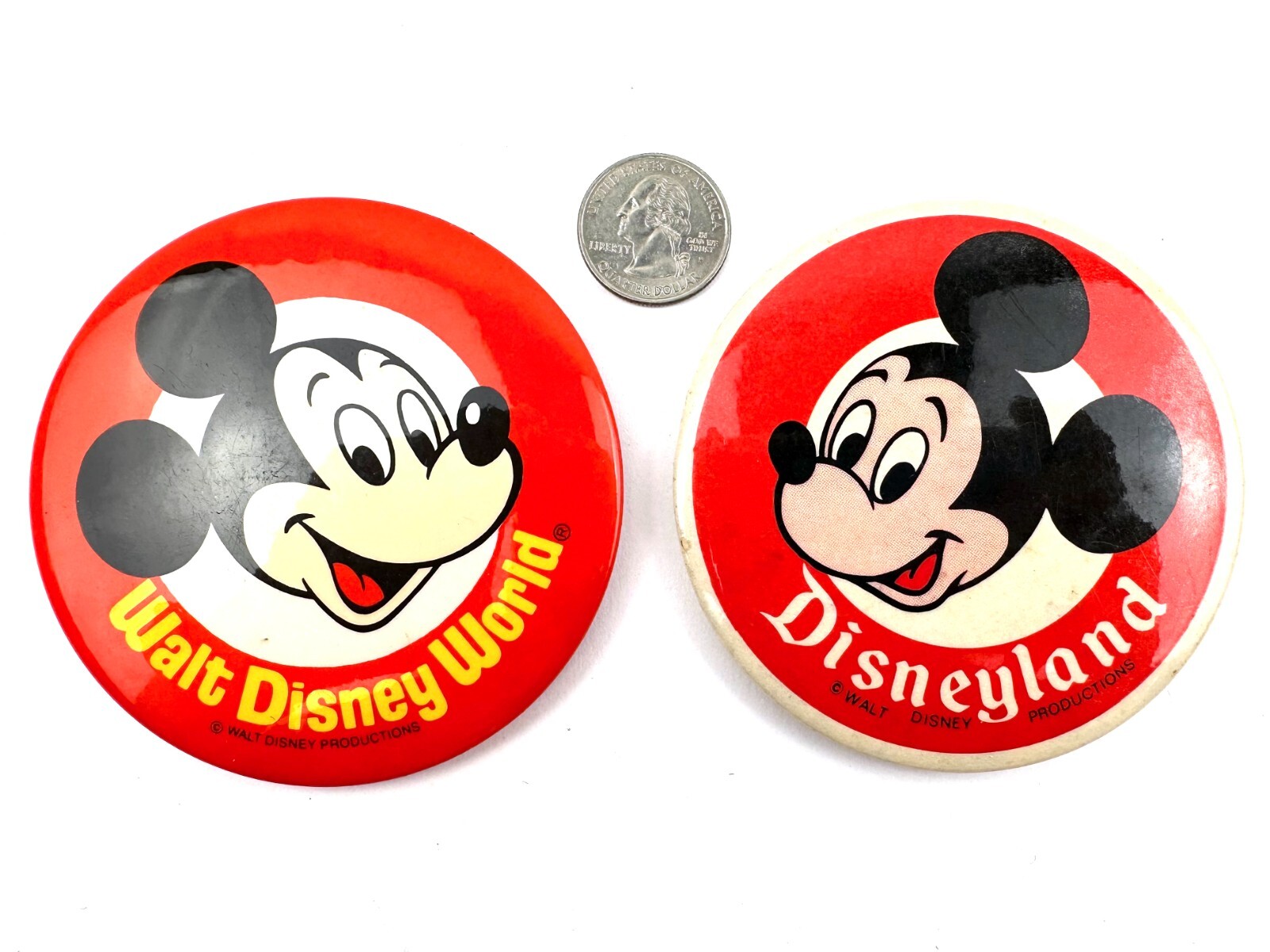 2 Vintage Mickey Mouse Buttons Pin Back Walt Disney World +