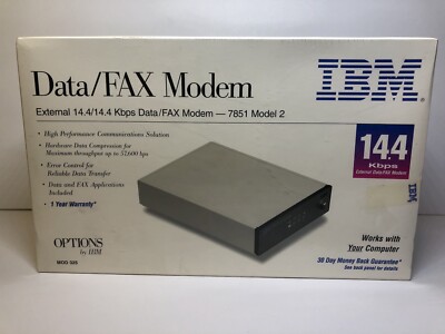 IBM 1995 Data/ FAX Modem 7851 Model 2, 14.4 KBPS SEALED MOD 325 Options IBM