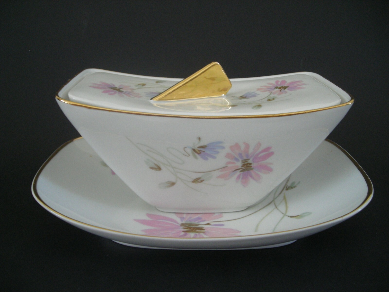 Vintage PMR Bavarian Germany  hand Painted Covered Bowl with Tray/Dresser Set