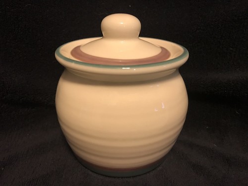 Pfaltzgraff Juniper Ivory, Teal, Mauve Sugar Bowl with Lid, Salt and Pepper Set