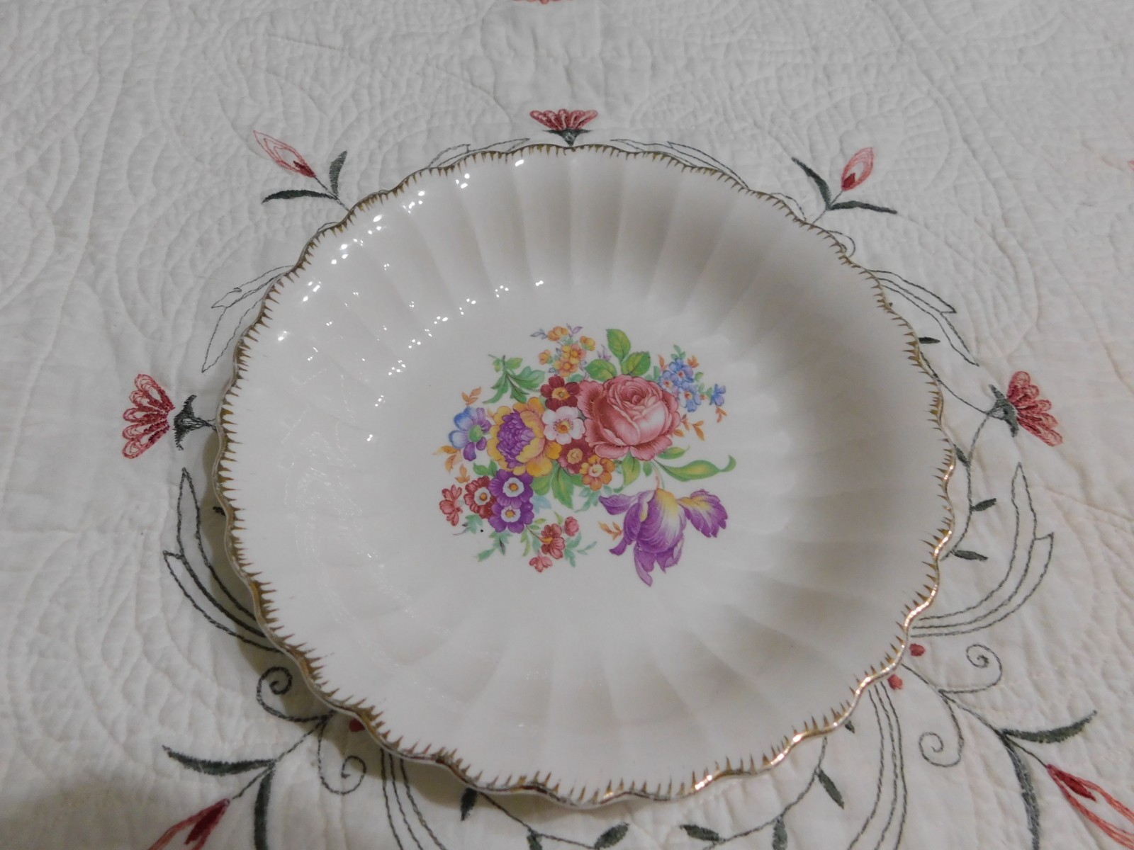 2 Leigh Ware Leigh Potters 1930's Limoges cereal bowl USA Floral Gold 22K
