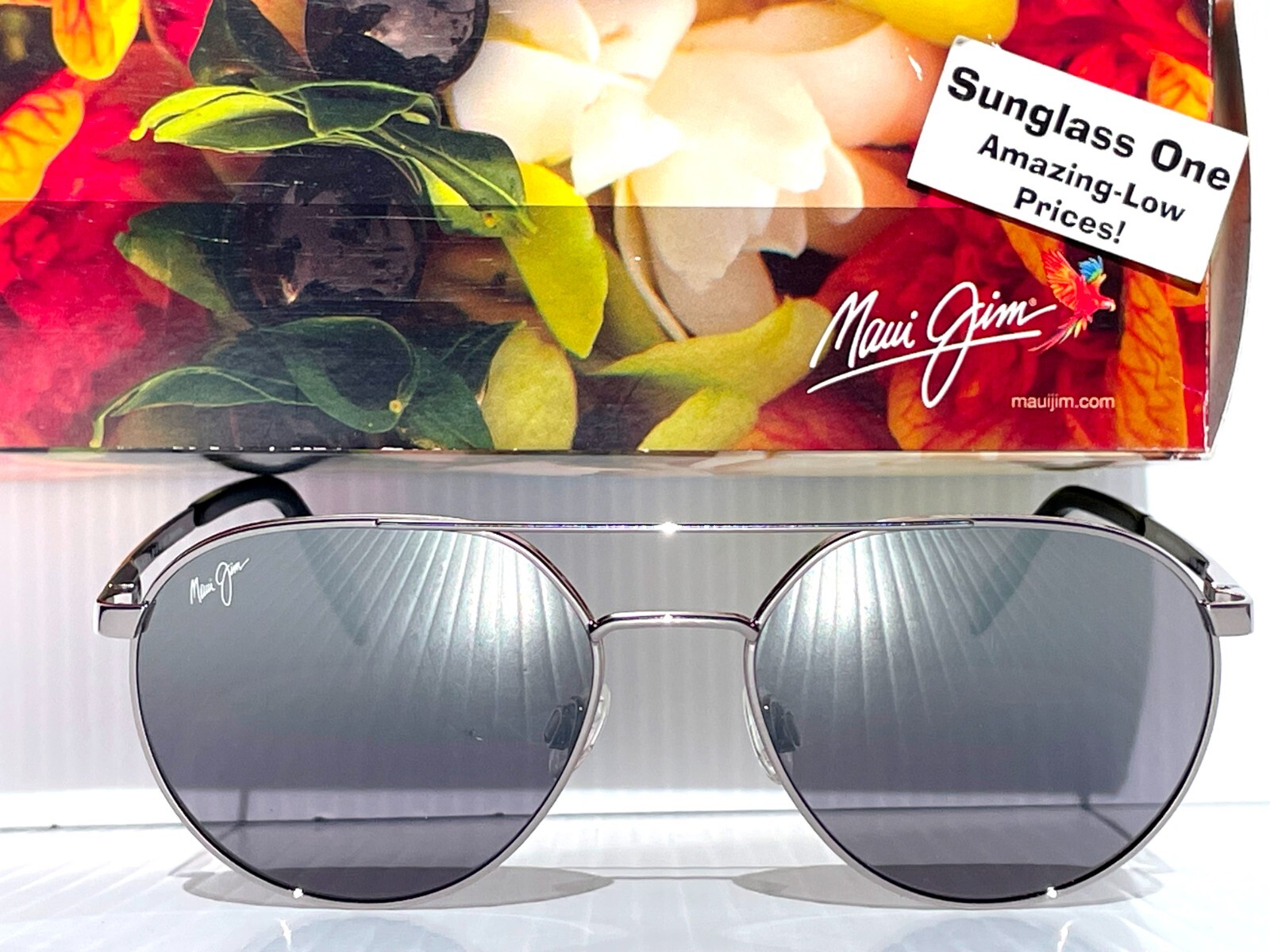 Pre-owned Maui Jim Waterfront Silver Polarized Silver Black Mirror Sunglass Dsb830-11