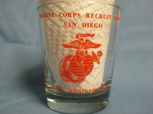MARINE CORPS RECRUIT DEPOT SAN DIEGO 206TH ANNIVERSARY GLASS MADE BY LIBBY