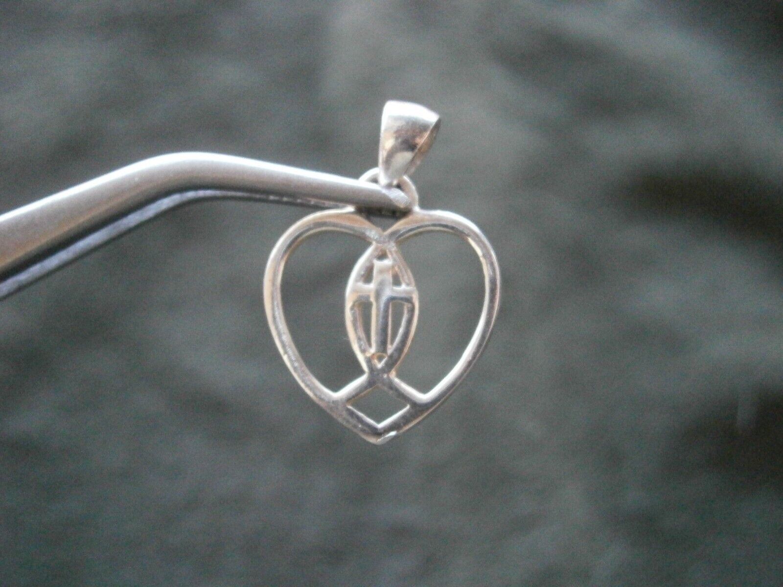Tiny Cross within Heart Vintage Shiny Sterling Silver Charm Tiny Cross within Heart Vintage Shiny Sterling Silver Charm