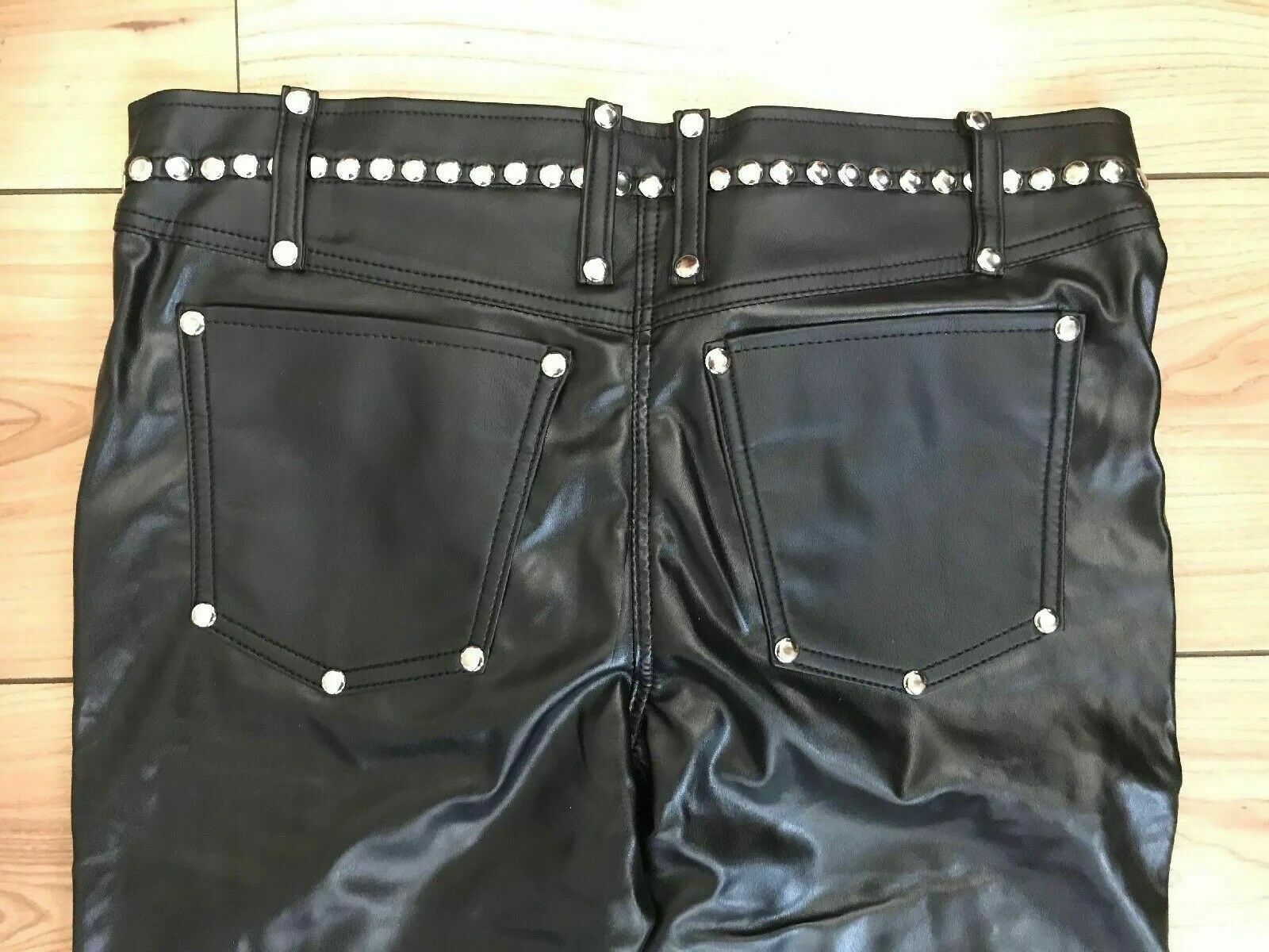 Pre-owned Handmade Women Designer Bespoke Studded Gothic Punk Rock Italian Leather Pants 02 In Black