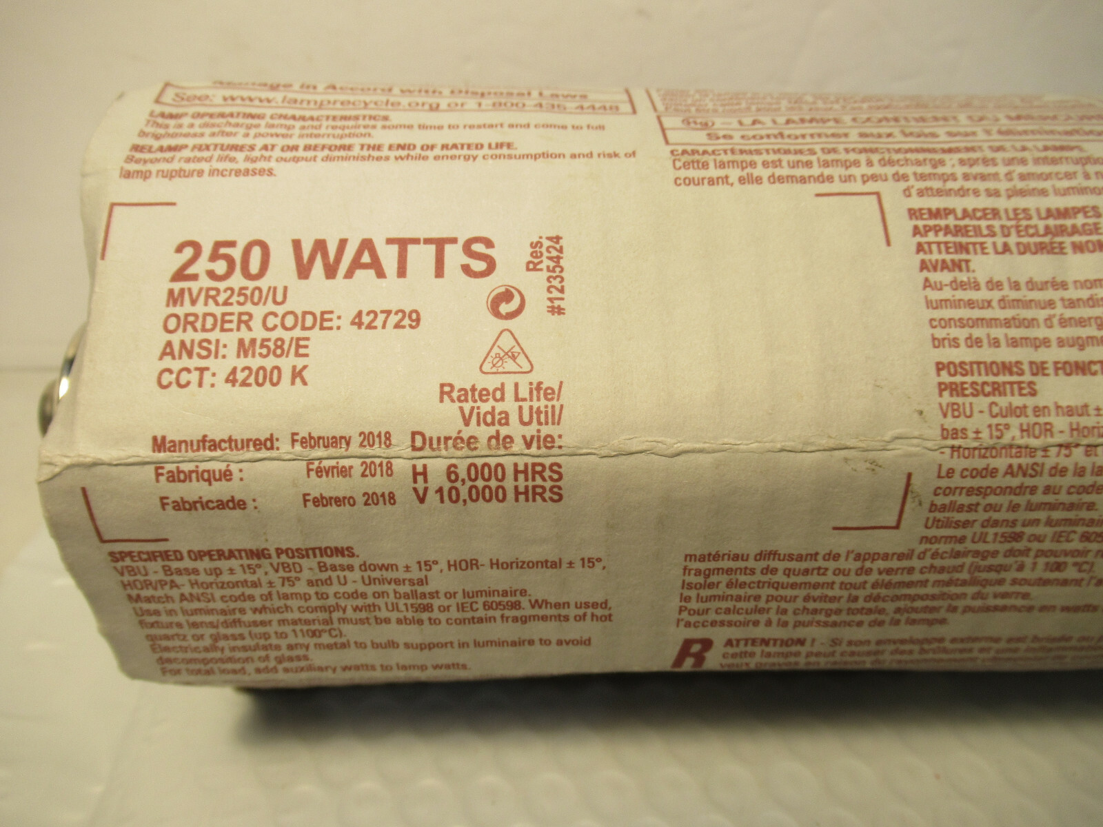 GE Light Bulb Multi Vapor Lamp 250 Watts MVR250/U Free USA Shipping