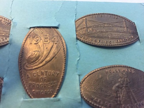 1934 Chicago Worlds Fair Elongated Cent Pressed Penny Set Of 5