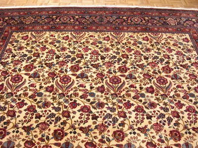 Persian Rug Mood Hand Knotted Ivory Reds Wool Fine Oriental Carpet 10 x 14