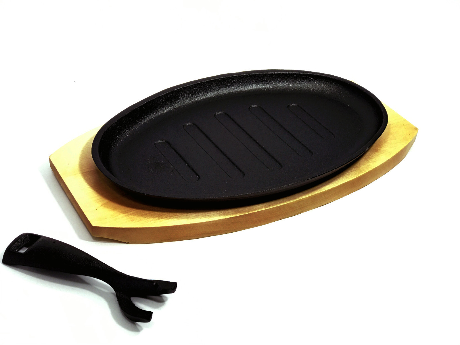 Steak Sizzle Cast Iron Sizzling Platter & Stand Plate Serving Dish