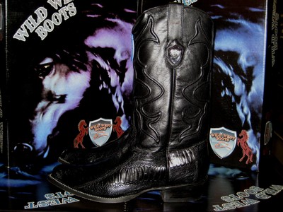 Pre-owned Wild West Boots Wild West Black Genuine Ostrich Leg Western Cowboy Boot J-toe (ee+) 2990505