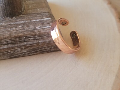 Hammered Solid Copper Magnetic Bracelet Ring Set Arthritis Therapy Cuff Ring Set