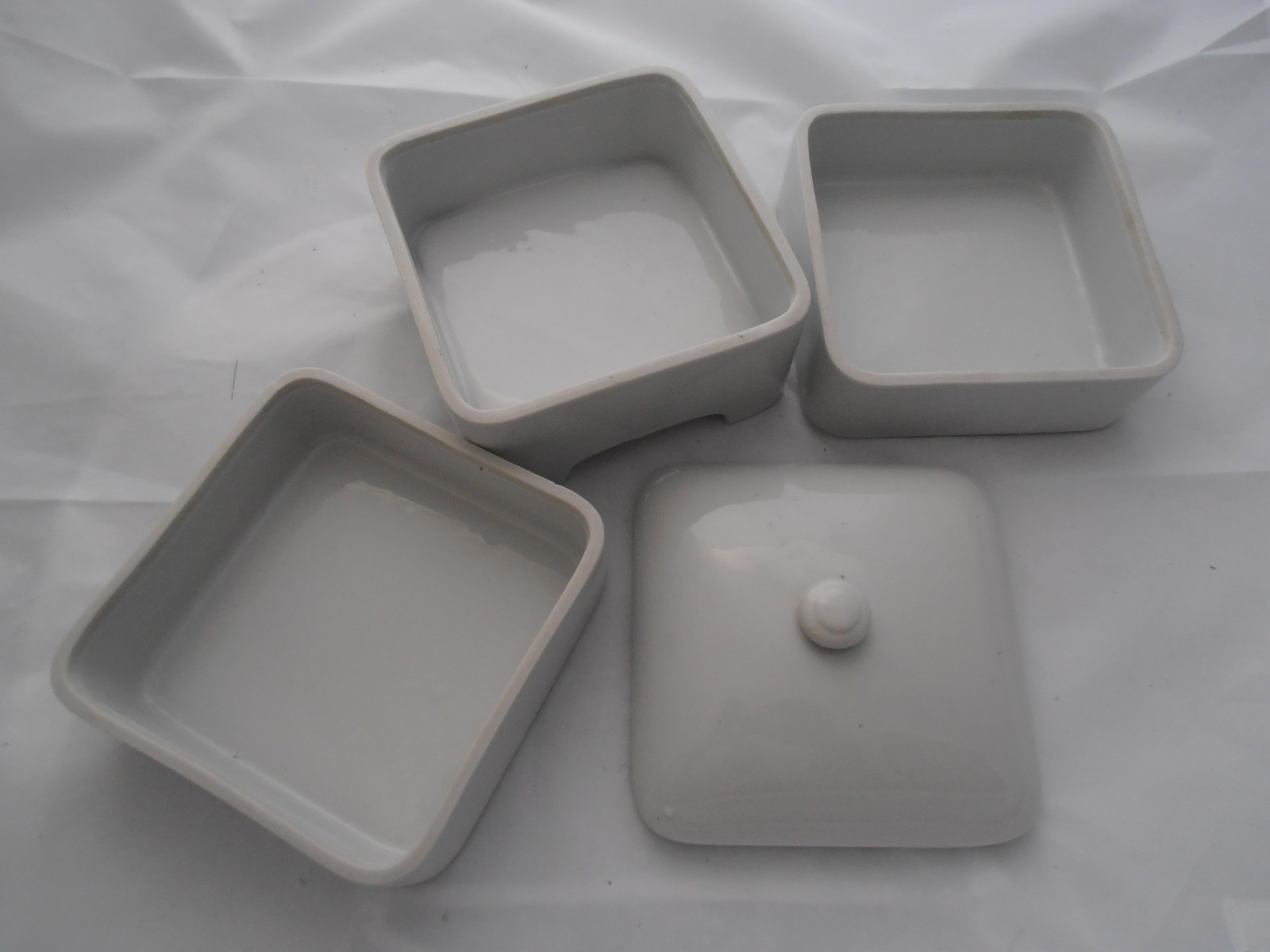 Vintage Japan heavy White primitive porcelain stacking lidded serving storage