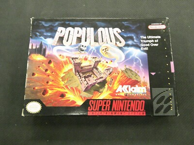POPULOUS SUPER NINTENDO ENTERTAINMENT SYSTEM SNES GAME CARTRIDGE ORIGINAL BOX