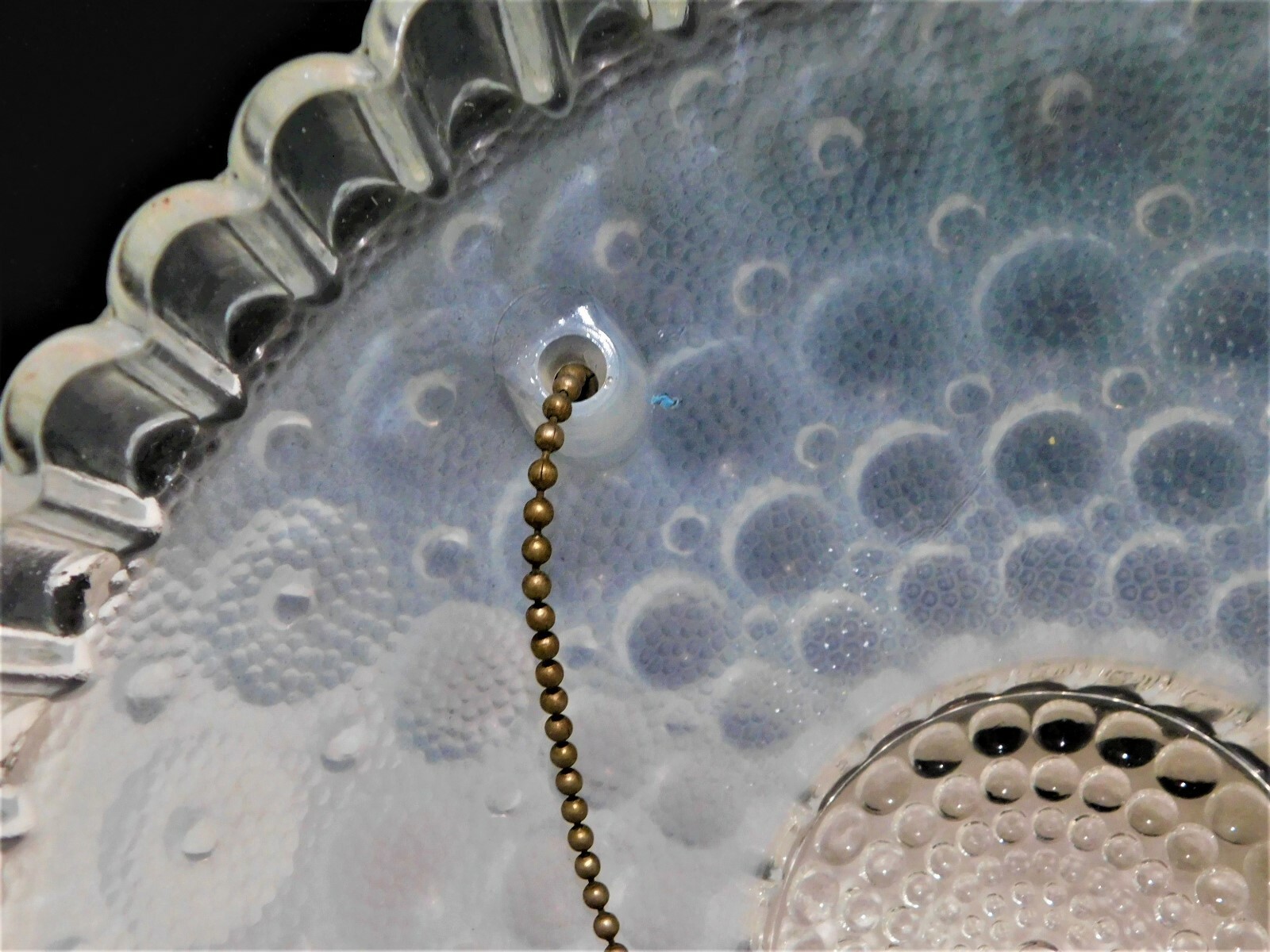 Vtg Pressed Blue Hobnail Glass 3-hole Hanging Ceiling Light Shade