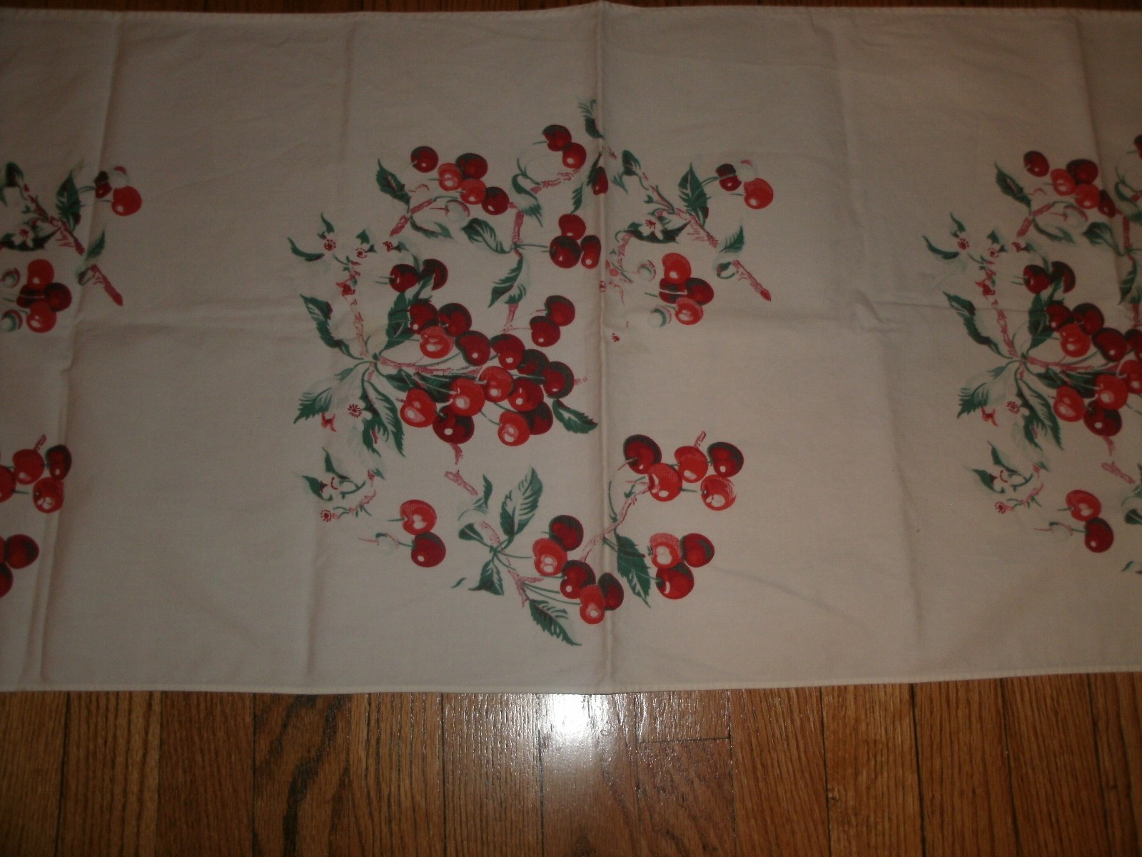 Vintage Mid-Century modern cherry Tablecloth cherries mcm 1950's kitchen runner