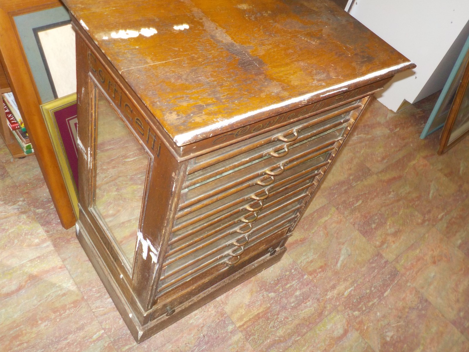 Corticelli Thread Cabinet 13 drawers glass front on 11 drawers
