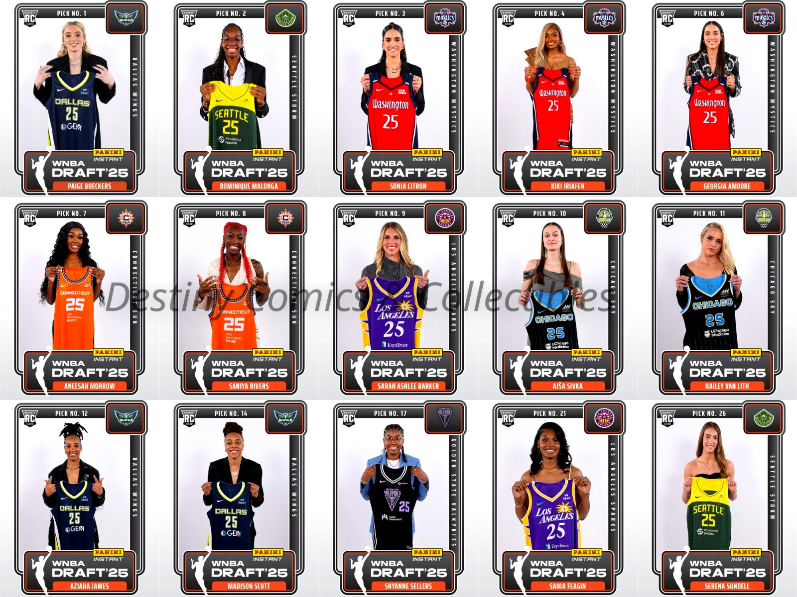 2025 PANINI WNBA DRAFT NIGHT ROOKIE CARDS #1 - 15 SINGLES U 2025 PANINI WNBA DRAFT NIGHT ROOKIE CARDS #1 - 15 SINGLES U