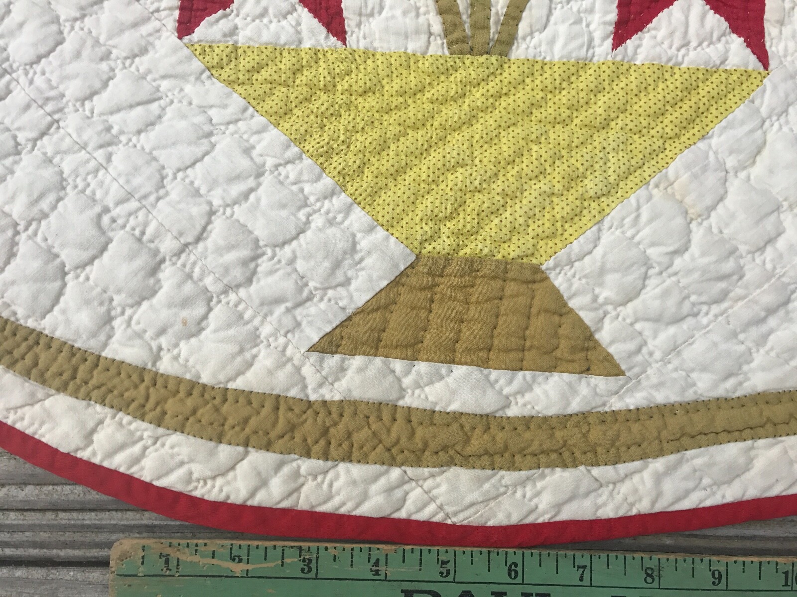 HUGE! Antique Applique Quilt Carolina Lily Green Red Mustard And White Baskets