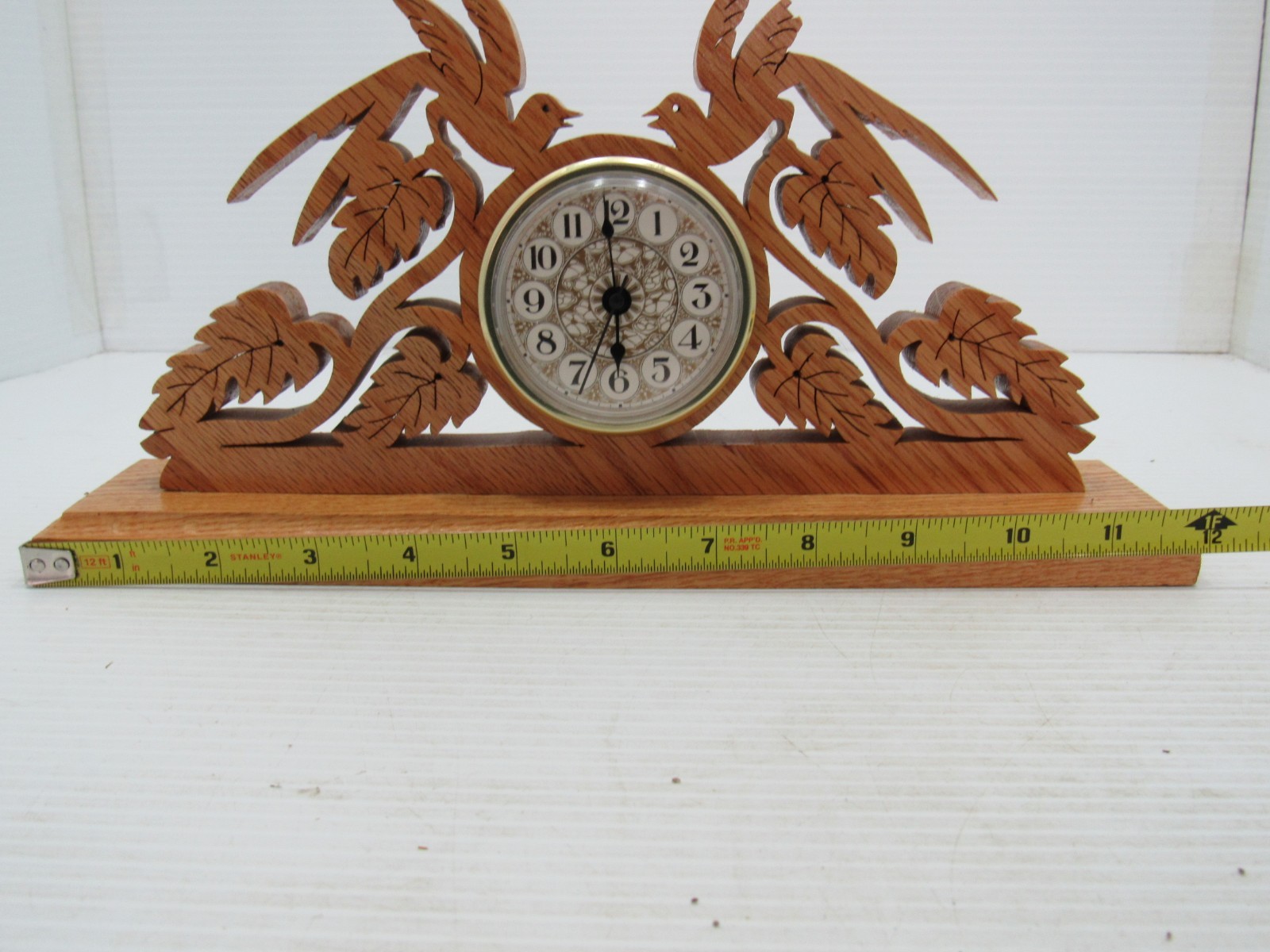 Laser Cut Wooden Bird and Leaf Mantel Desk Clock 12
