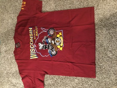 Vintage 1996 Harley Davidson Owners Group Wisconsin State Rally Red T-Shirt