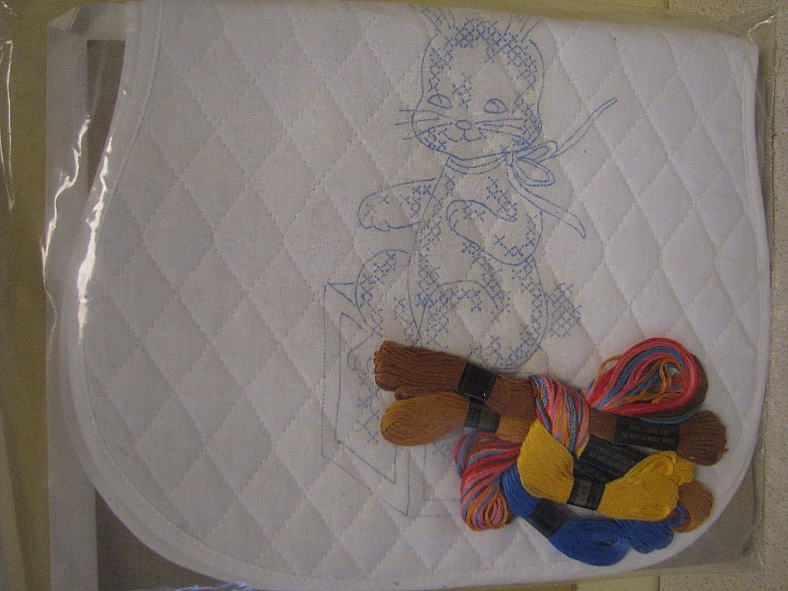 VINTAGE SET 2 PROGRESS TOYLAND CROSS STITCH  BIB KIT TOBIN # 1555 NEW