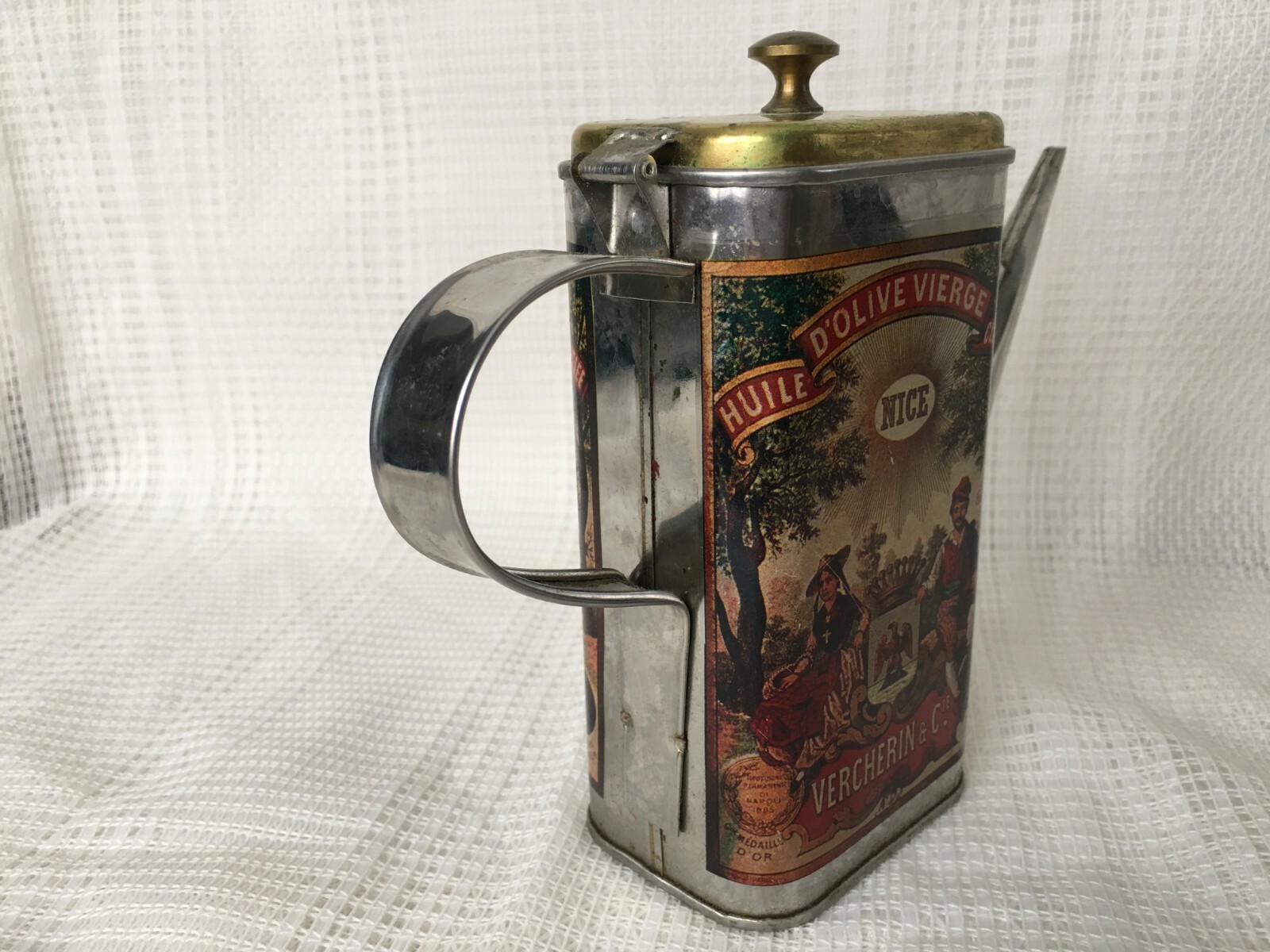 Vintage Olive Oil Can Vercherin & Cie Huile D'Olive Vierge AMCO Italy 1960's