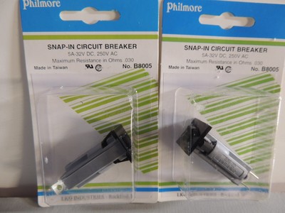 2 packs 5 AMP  Snap-In Circuit Breakers - Philmore B8005  - 125/250 VAC 32 VDC
