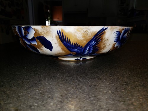 VTG. Keeling & Co. Ltd Losol Ware Pottery Flow Blue & Gold Large Bowl 1912 -1936