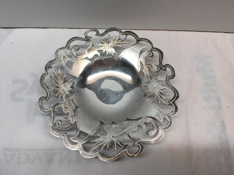 Vintage Egyptian 900 Silver Footed Dish 5” Pierced 71 Grams