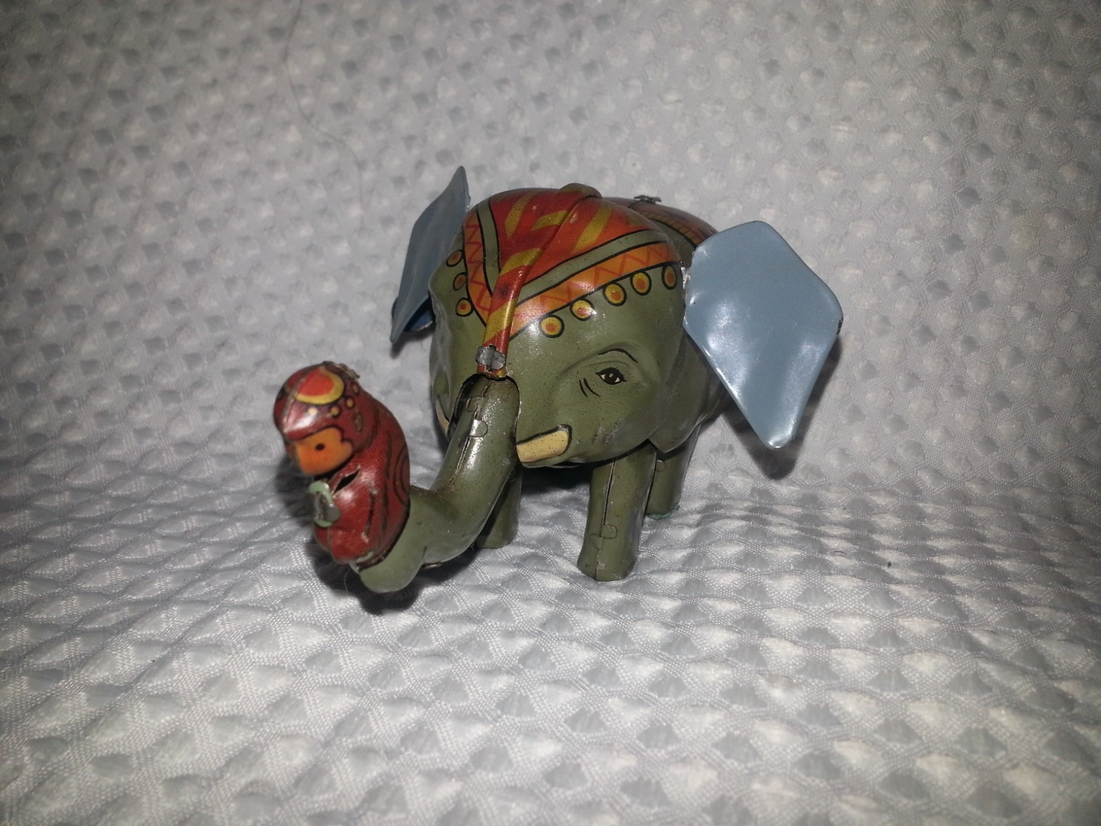 1950's Marusan Japan-CIRCUS ELEPHANT WITH MONKEY-Tin Wind-Up-Wonderful!