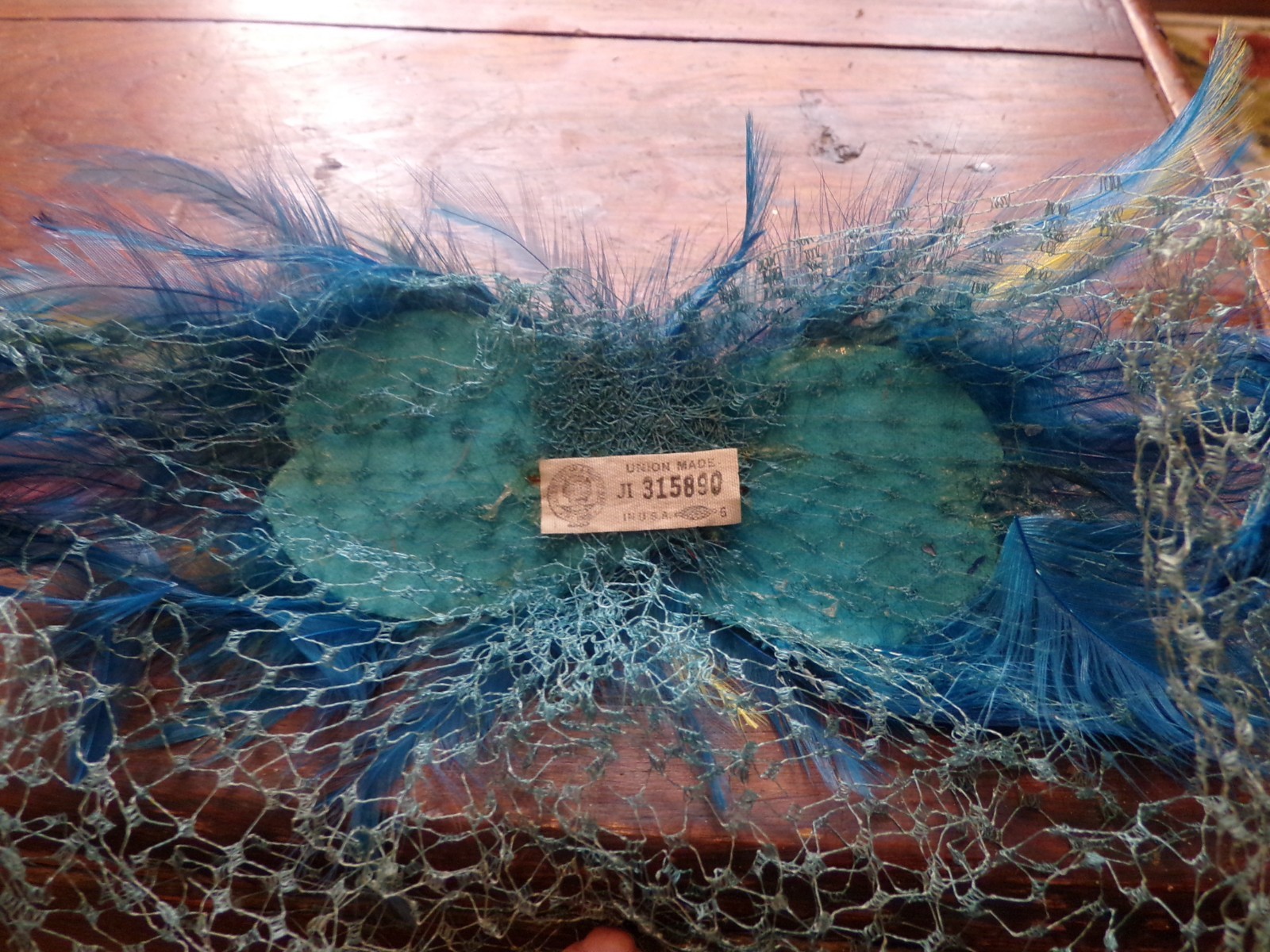 Vintage Ladies Hat Feather Hat with face netting, Union Made