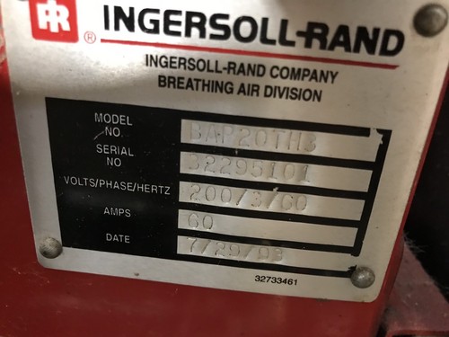 INGERSOLL-RAND HP BREATHING AIR COMPRESSOR SCBA/SCUBA  6000 Psi