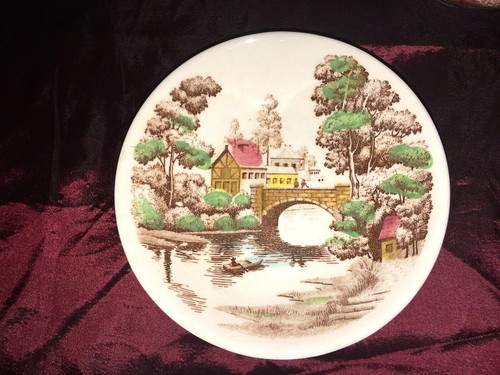 Nasco Holiday China Scene Japan,  Set 4 Tea Cups 4 Saucers, 3 Bowls Vintage