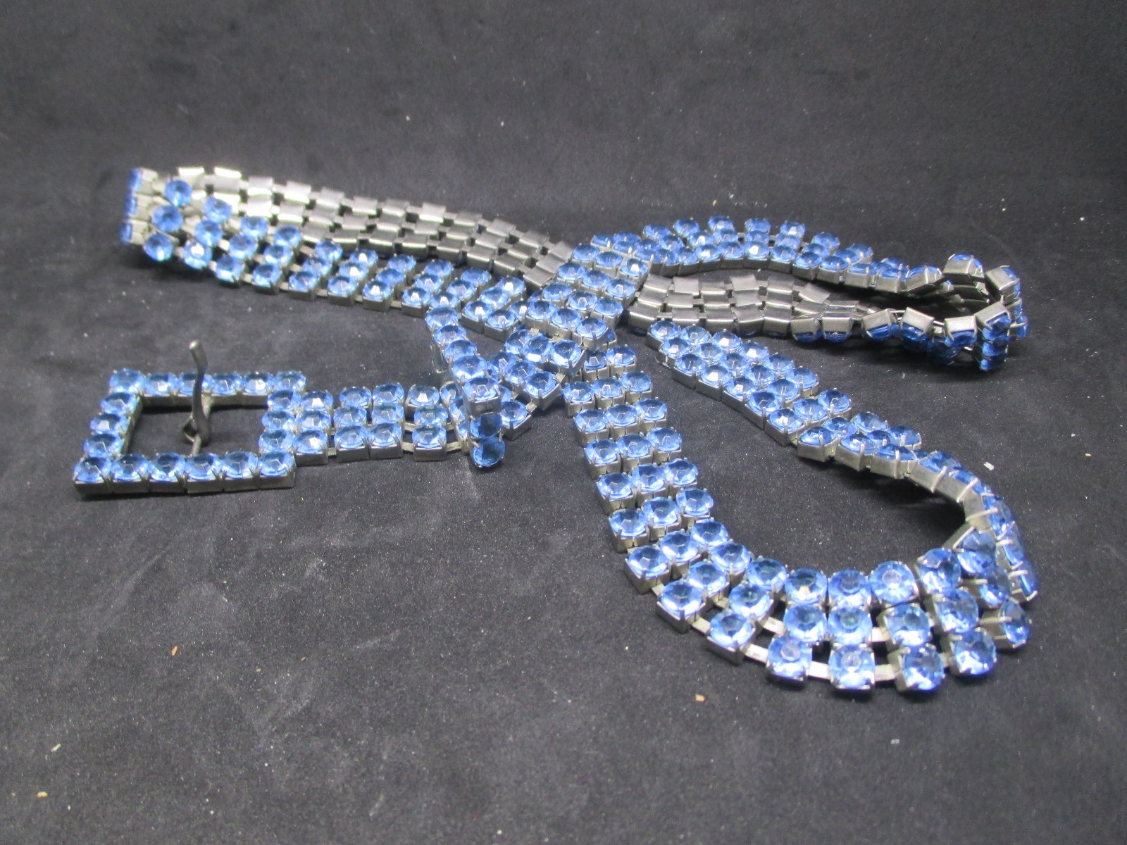 Vintage Blue Rhinestone Metal Belt
