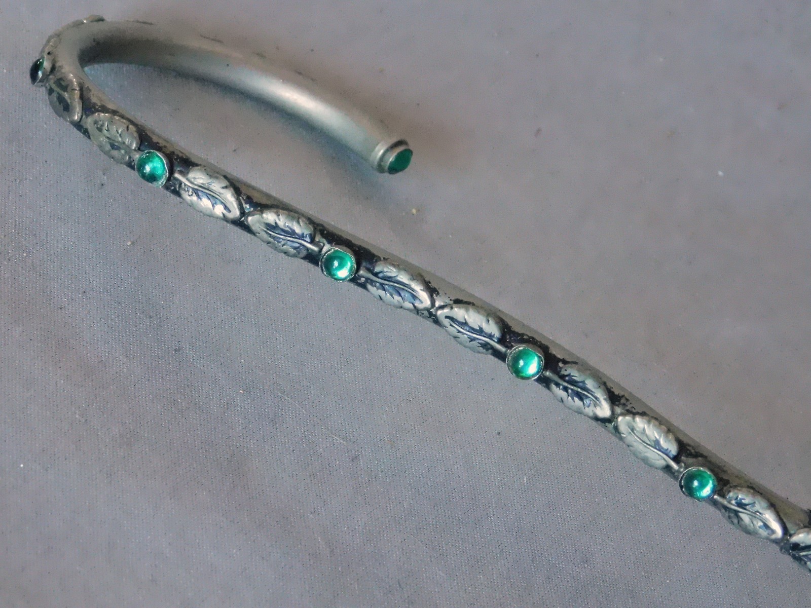 Vintage umbrella parasol Oscar Nailon gray nylon silver handle faux emerald Igra